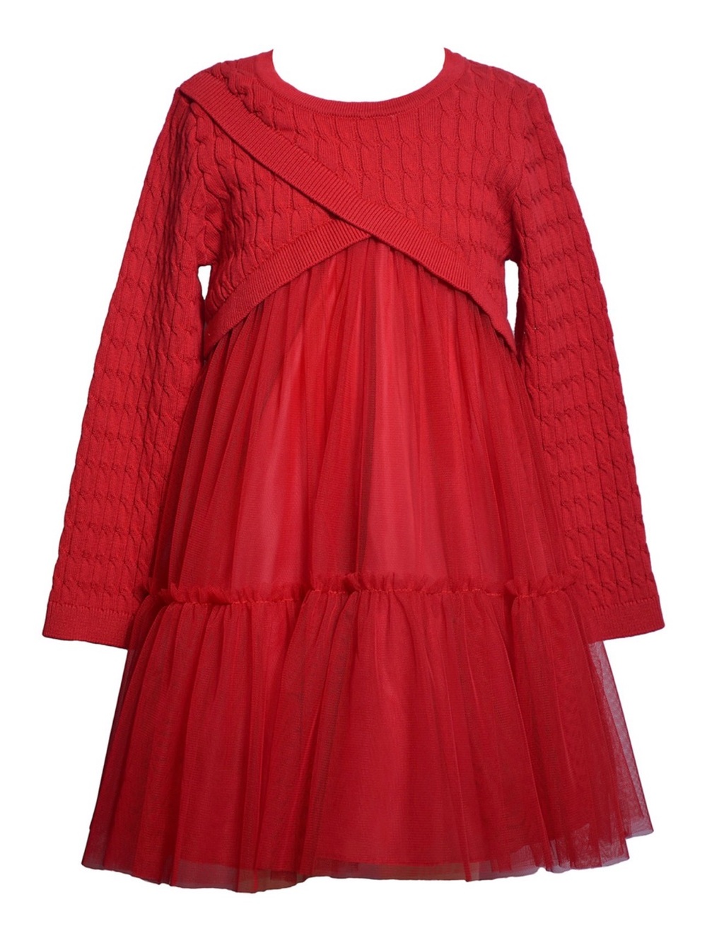 Bonnie Jean Red Knit & Tulle Long-Sleeve Party Dress- Girls 7